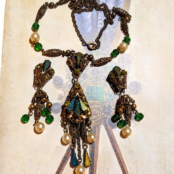 RARE Renaissance Revival W.Germany 1950s Filigree Demi Parure - Picture 6 of 8